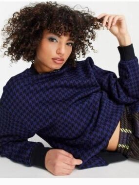 adidas Women's Houndstooth Crewneck Sweater - Navy & Black